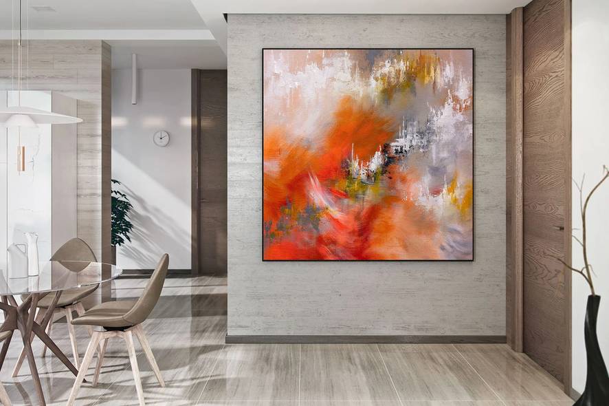 Orange Handmade Painting Textured Colorful Abstract Canvas Wall Art INM1V